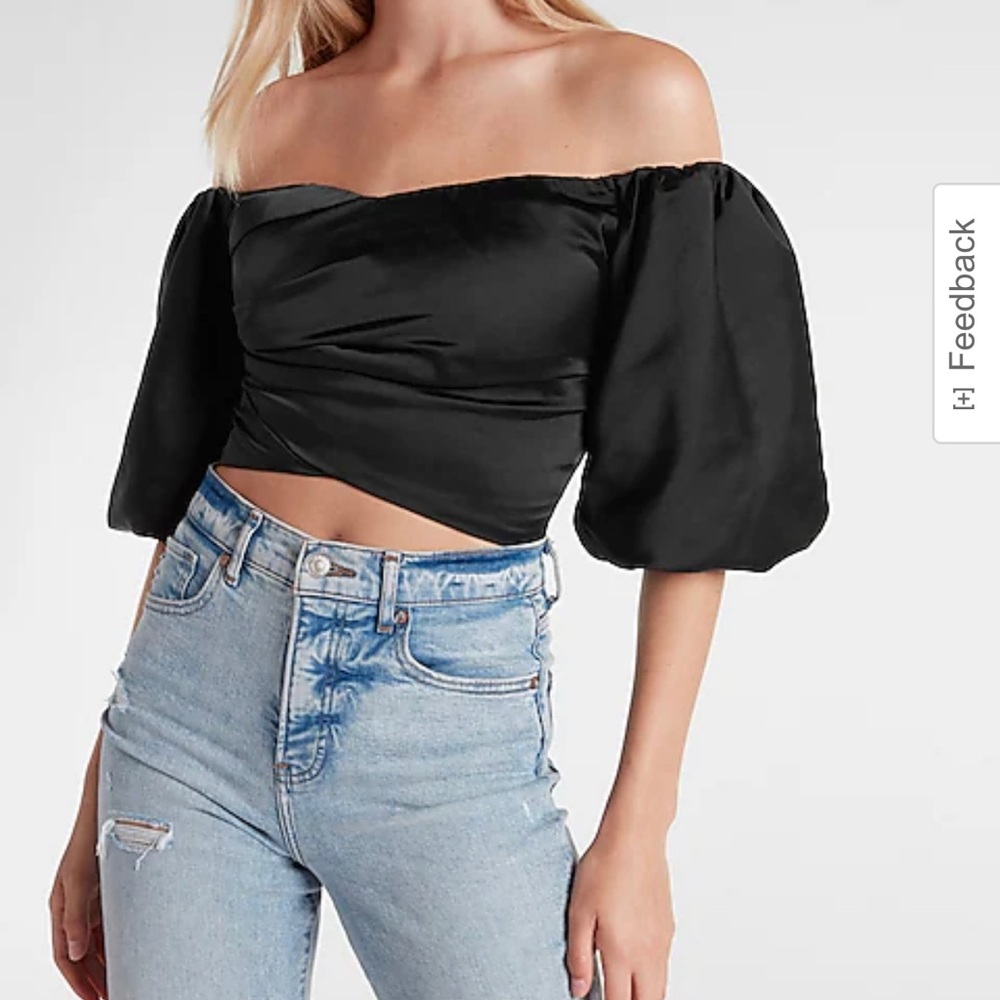 NWT Express Satin Wrapped Off The Shoulder Crop Top